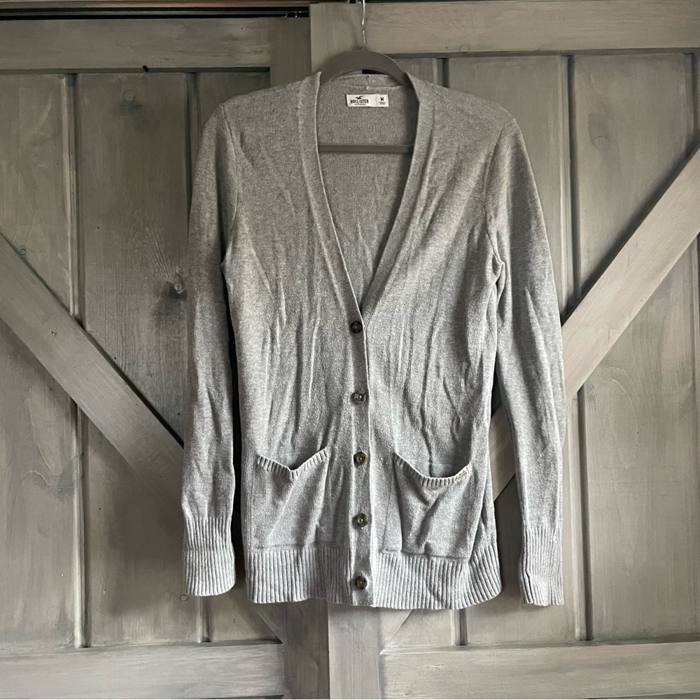 Hollister Gray Long Button Cardigan Size M